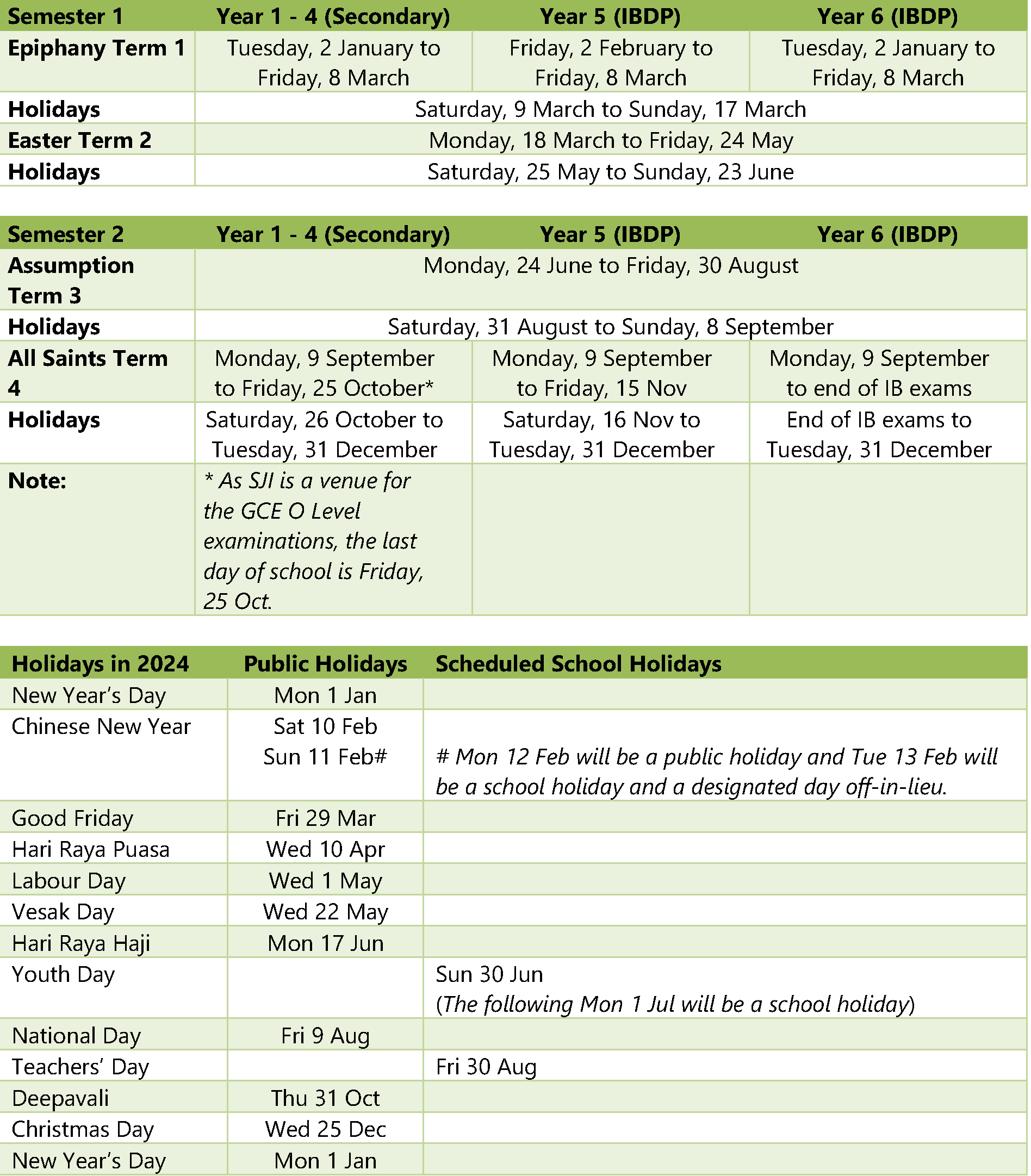 Terms & Holidays