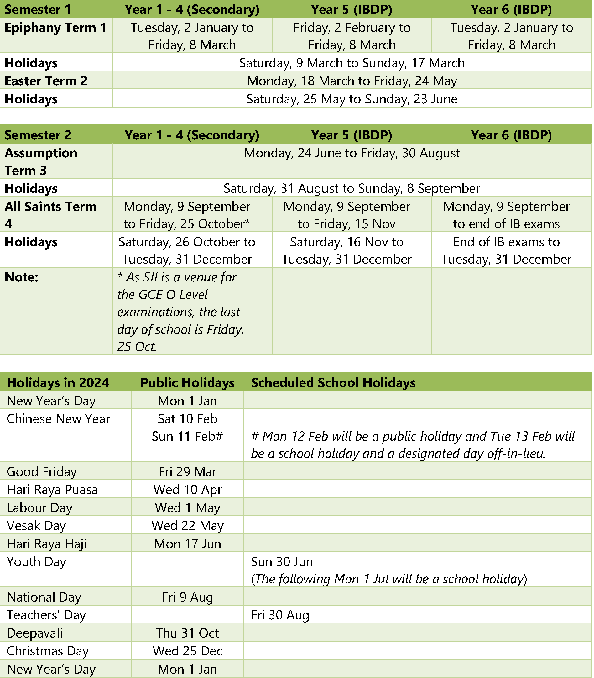 2024 School Calendar